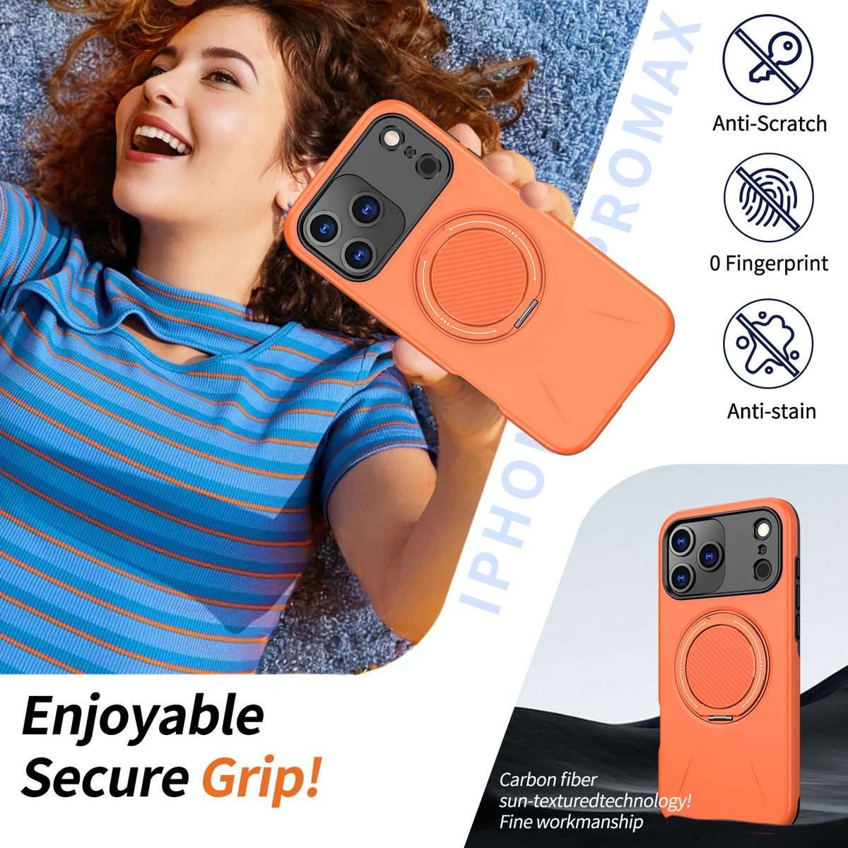 For iPhone 17 Pro Max Kalebol Magnetic MagSafe Rotation Holder PC Phone Case(Orange)