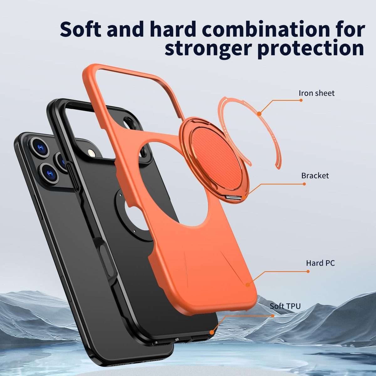 For iPhone 17 Pro Max Kalebol Magnetic MagSafe Rotation Holder PC Phone Case(Orange)