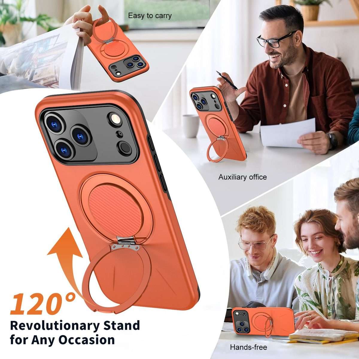 For iPhone 17 Pro Max Kalebol Magnetic MagSafe Rotation Holder PC Phone Case(Orange)