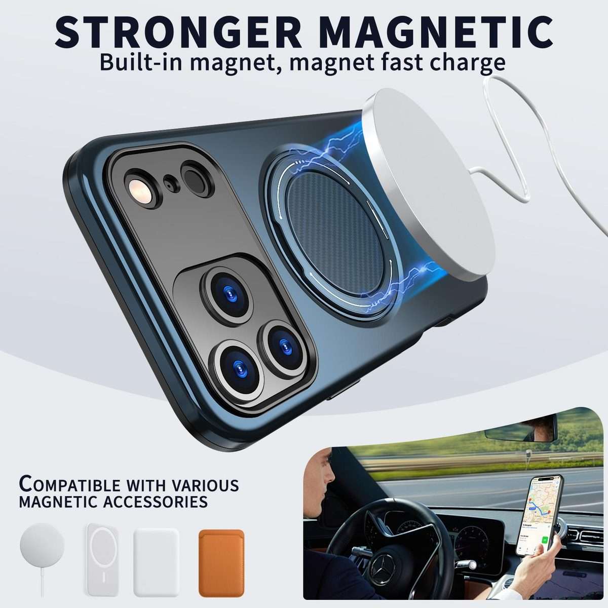 For iPhone 17 Pro Max Kalebol Magnetic MagSafe Rotation Holder PC Phone Case(Blue)