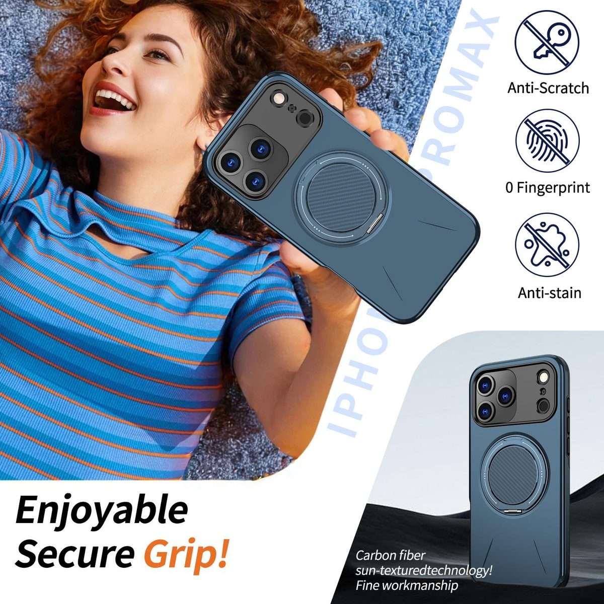 For iPhone 17 Pro Max Kalebol Magnetic MagSafe Rotation Holder PC Phone Case(Blue)