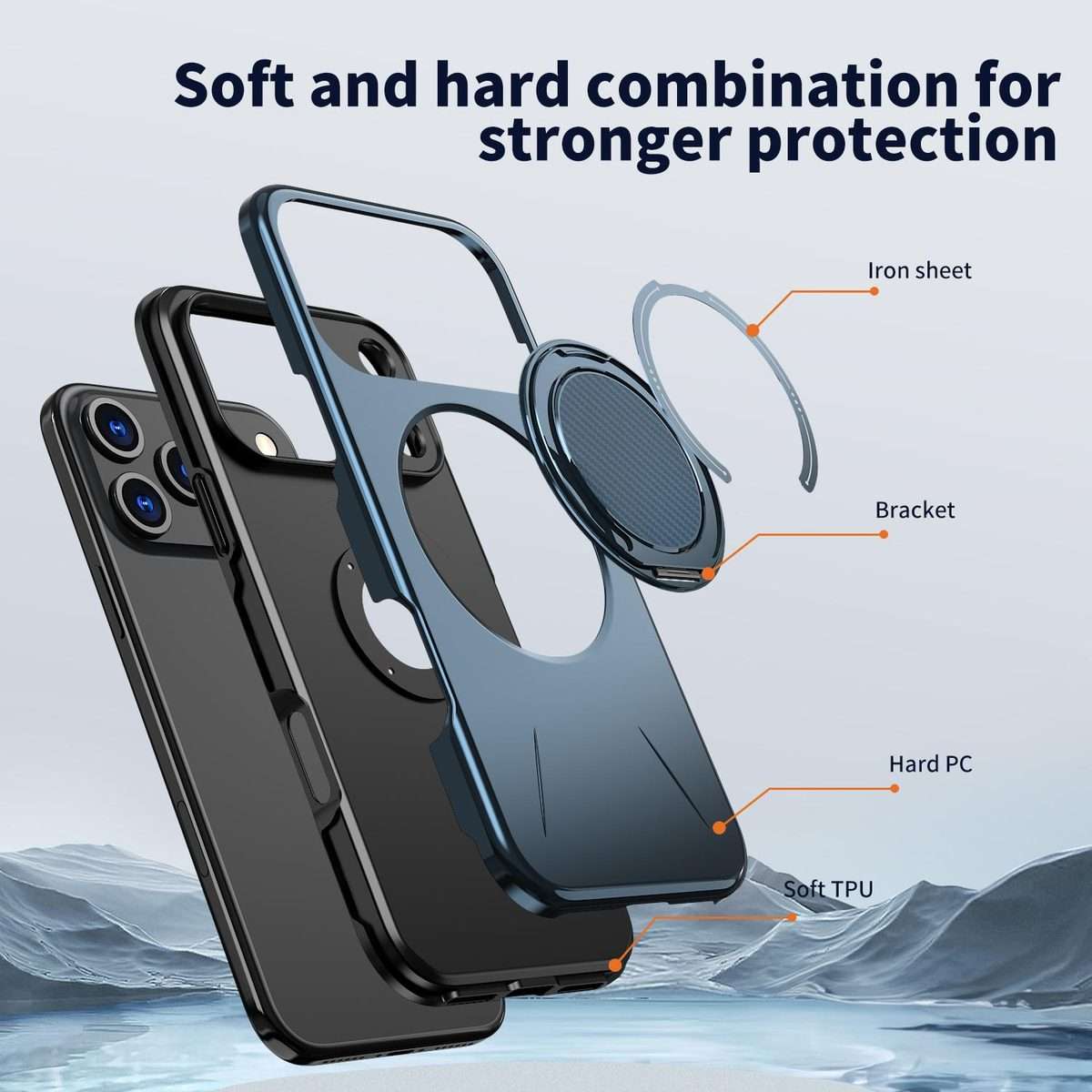 For iPhone 17 Pro Max Kalebol Magnetic MagSafe Rotation Holder PC Phone Case(Blue)