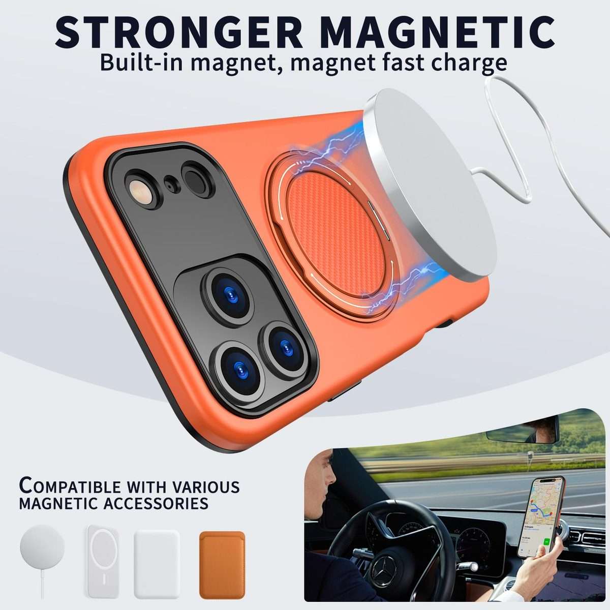 For iPhone 17 Pro Kalebol Magnetic MagSafe Rotation Holder PC Phone Case(Orange)