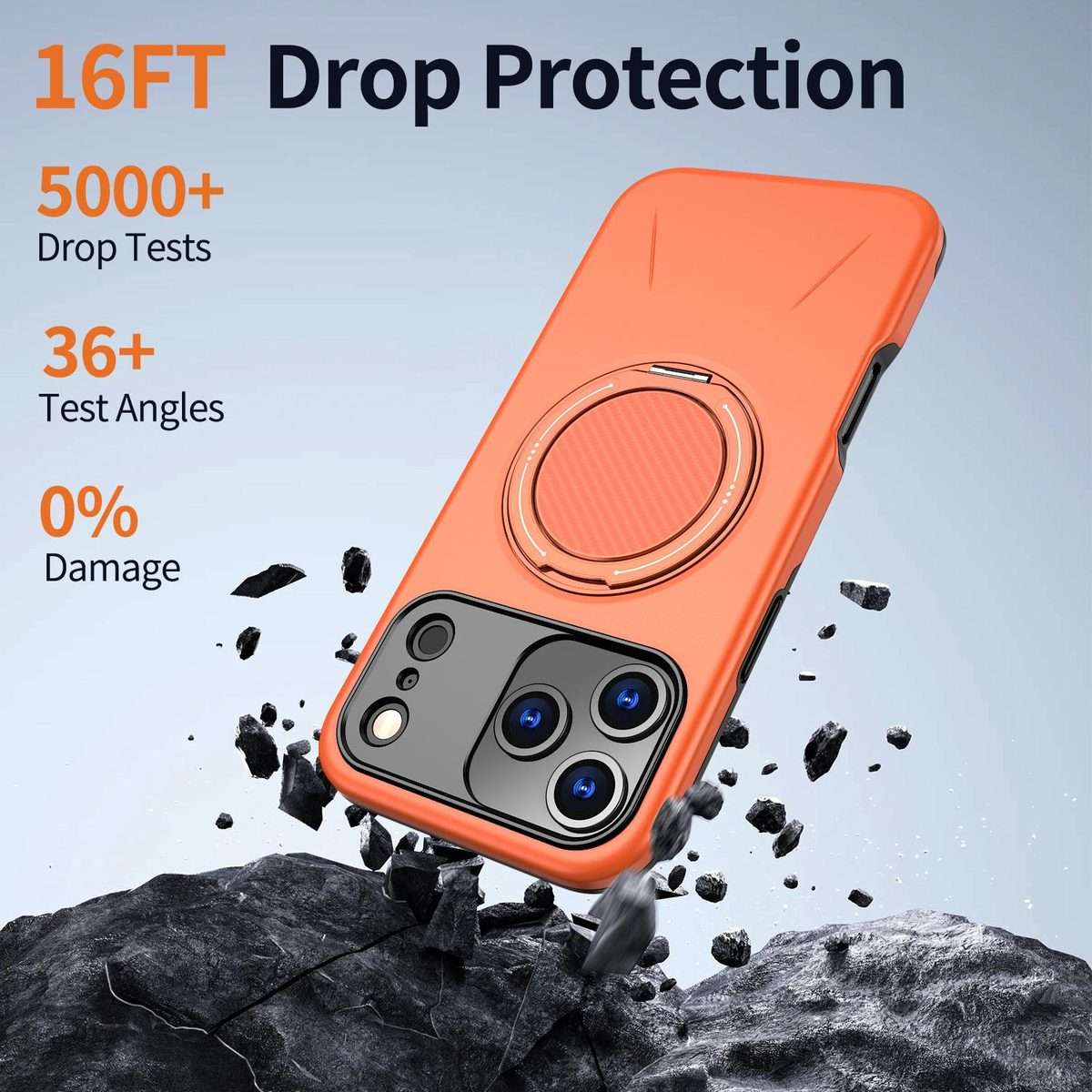 For iPhone 17 Pro Kalebol Magnetic MagSafe Rotation Holder PC Phone Case(Orange)