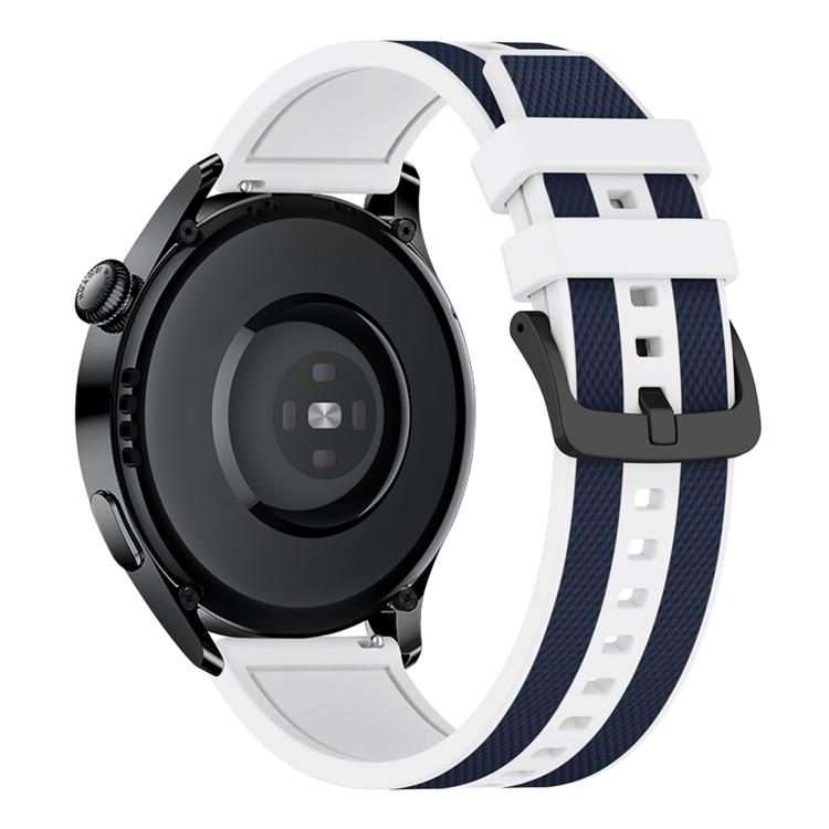 22mm Vertical Stripe Texture Two Color Silicone Watch Band(Deep Blue White)