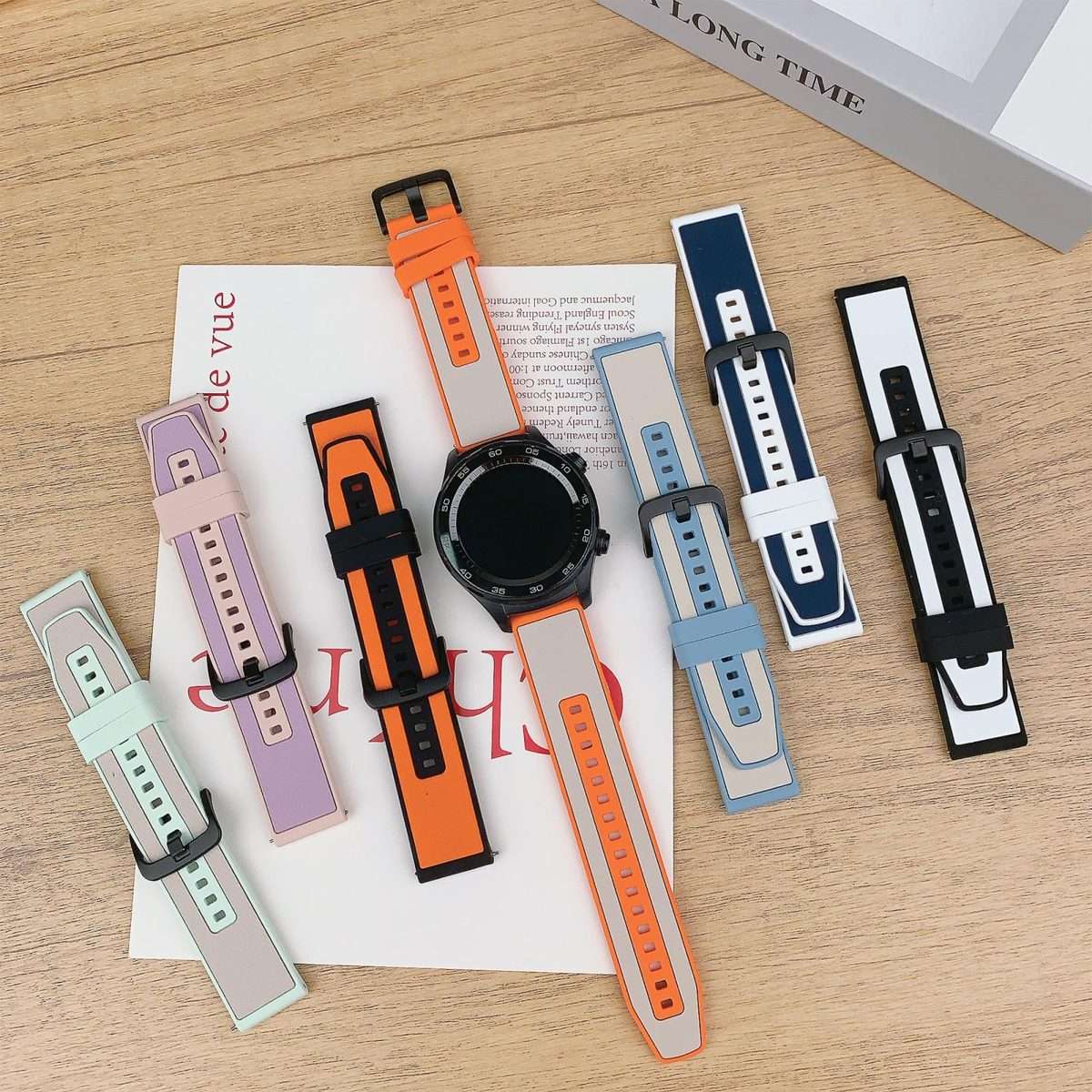 22mm Vertical Stripe Texture Two Color Silicone Watch Band(Deep Blue White)