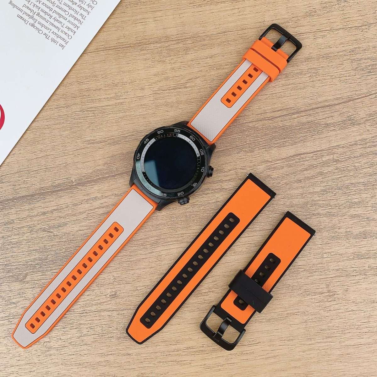 22mm Vertical Stripe Texture Two Color Silicone Watch Band(Deep Blue White)