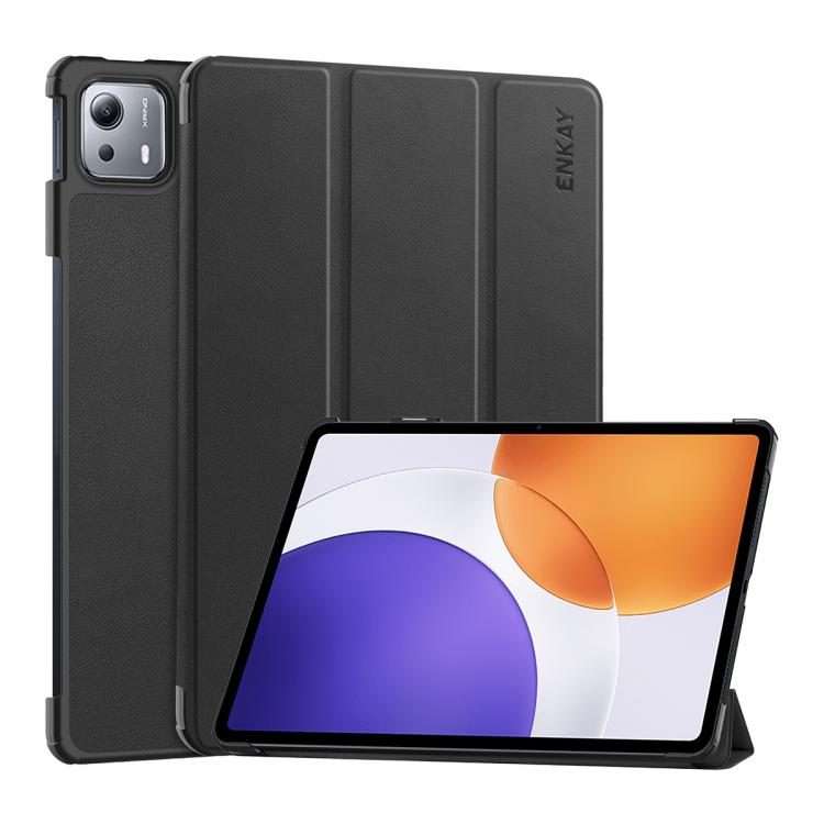 For Xiaomi Pad 7S Pro 12.5 ENKAY Tri-fold Custer Texture Leather Smart Tablet Case(Black)
