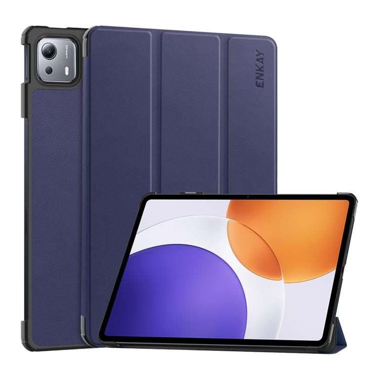 For Xiaomi Pad 7S Pro 12.5 ENKAY Tri-fold Custer Texture Leather Smart Tablet Case(Dark Blue)