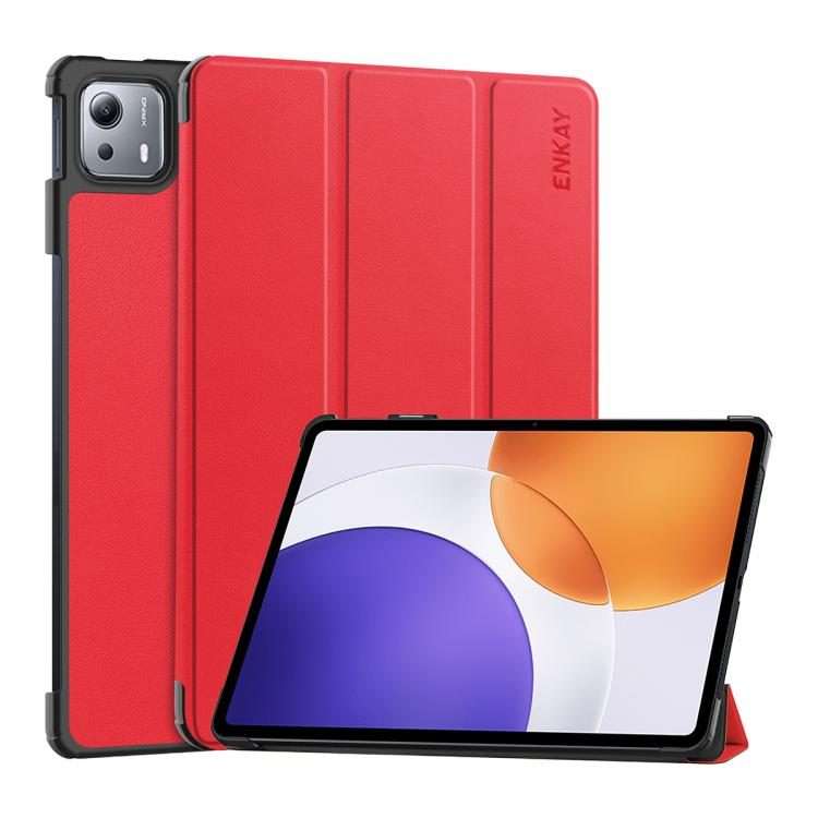 For Xiaomi Pad 7S Pro 12.5 ENKAY Tri-fold Custer Texture Leather Smart Tablet Case(Red)