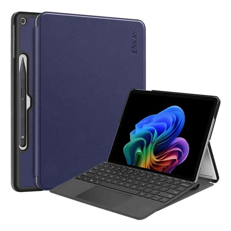 For Microsoft Surface Pro 12 2025 ENKAY Tri-fold Custer Texture Voltage Leather St ... (Dark Blue)