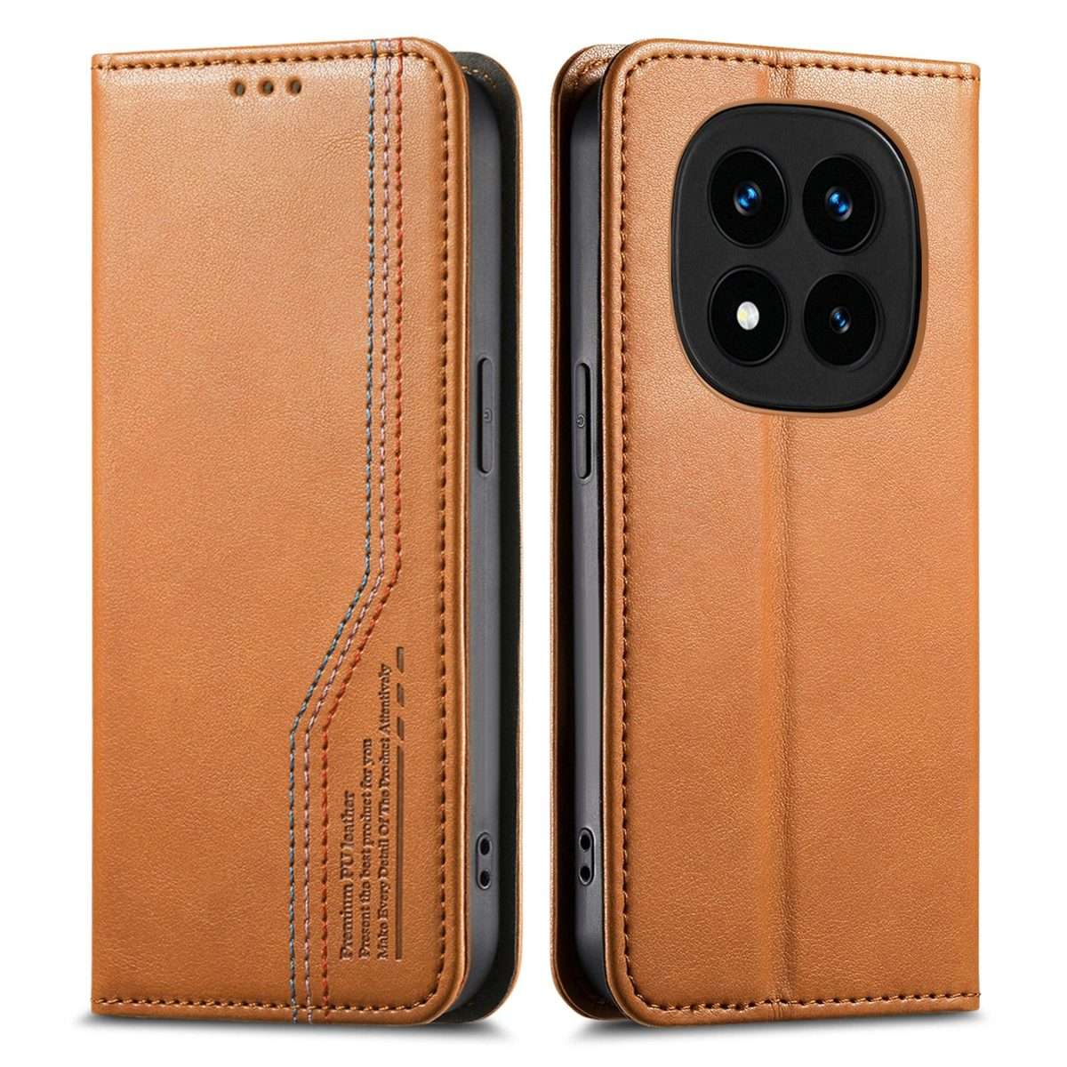 For Redmi Note 14 Pro+ Elastic Wristband Magnetic Suction Leather Phone Case(Brown)