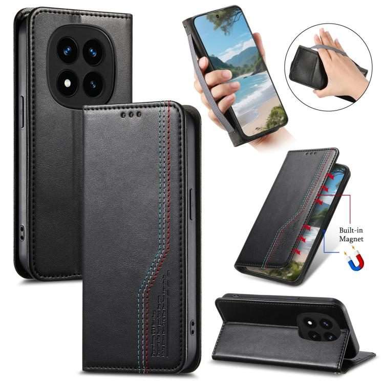 For Redmi Note 14 Pro+ Elastic Wristband Magnetic Suction Leather Phone Case(Black)