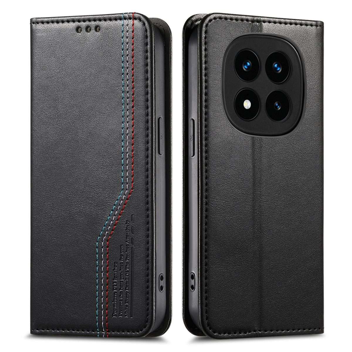 For Redmi Note 14 Pro+ Elastic Wristband Magnetic Suction Leather Phone Case(Black)