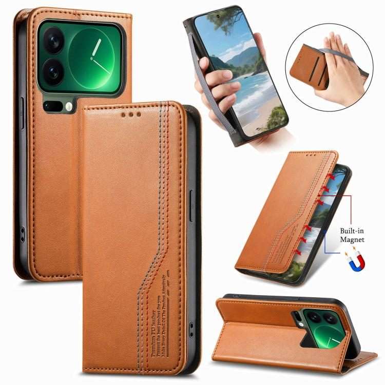 For Xiaomi 17 Pro Max Elastic Wristband Magnetic Suction Leather Phone Case(Brown)