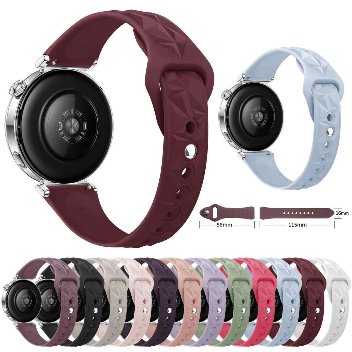 18mm Slim Reverse Buckle Ice Crystal Silicone Watch Band(White)