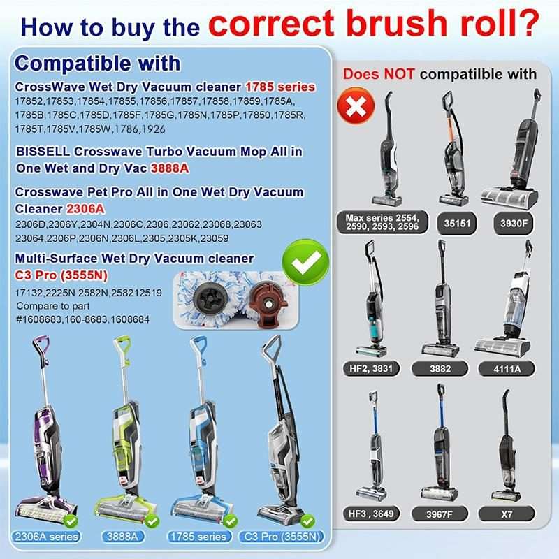 JUNSUNMAY 2pcs Replacement Brush Roll for Bissell CrossWave Vacuum Cleaner 1866 / 1868, Style:Mult