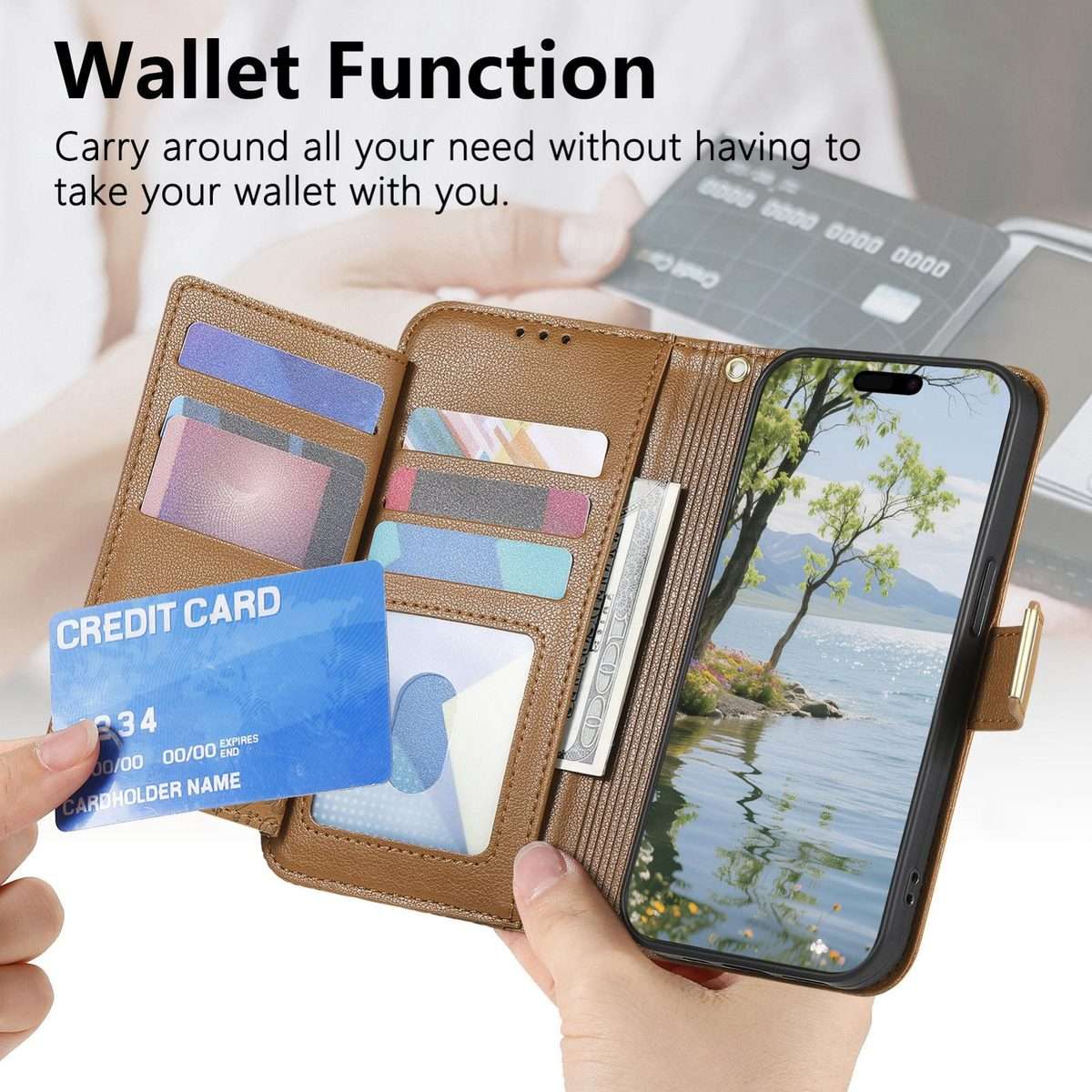 For Redmi Note 14 Pro+ 5G Flowers Leaves Zipper Wallet Leather Phone Case with Strap(Brown)