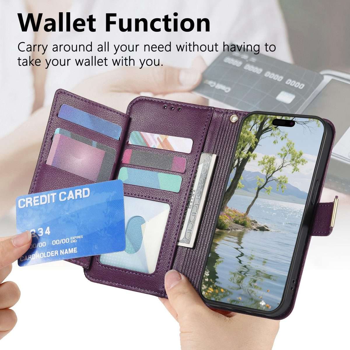 For Redmi Note 14 Pro+ 5G Flowers Leaves Zipper Wallet Leather Phone Case with Strap(Purple)