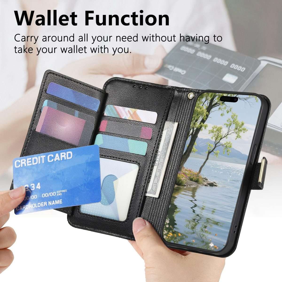 For Redmi Note 14 Pro+ 5G Flowers Leaves Zipper Wallet Leather Phone Case with Strap(Black)