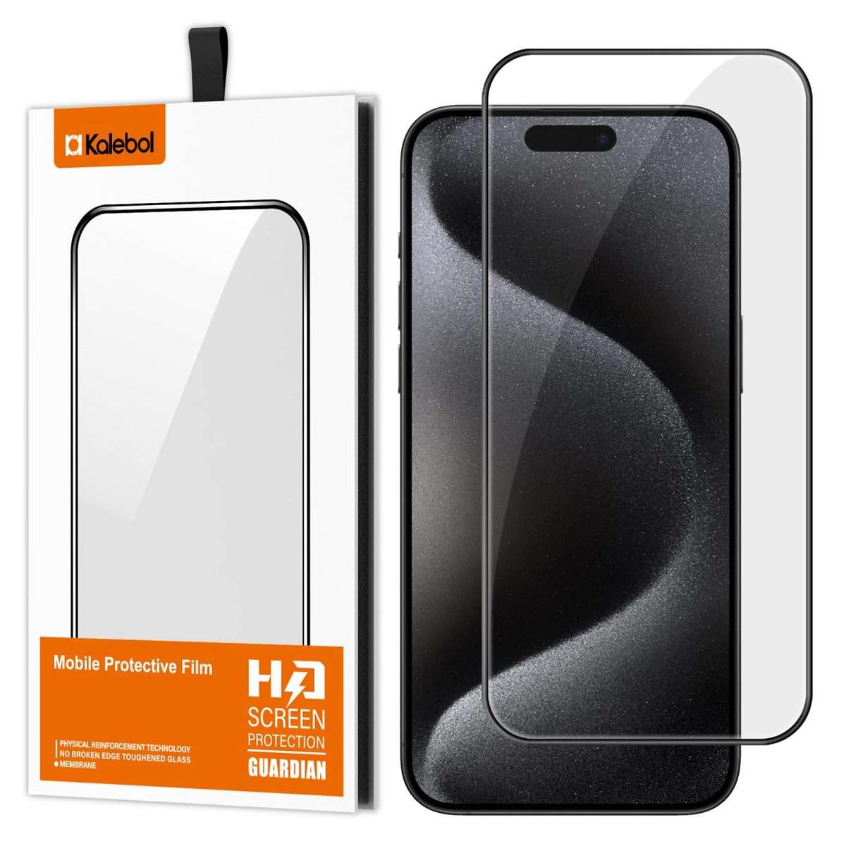 For iPhone 15 Pro Max Kalebol High-Aluminum Screen-Printed Full-Coverage Anti-Fingerprint Black-Bo