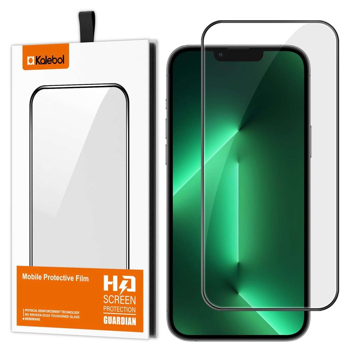 For iPhone 13 Pro Kalebol High-Aluminum Screen-Printed Full-Coverage Anti-Fingerprint Black-Border