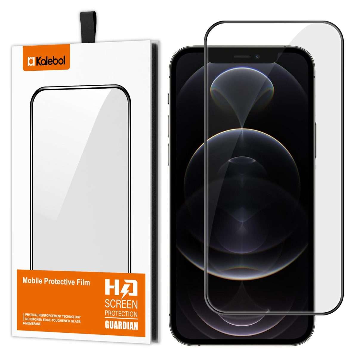 For iPhone 12 Pro Kalebol High-Aluminum Screen-Printed Full-Coverage Anti-Fingerprint Black-Border