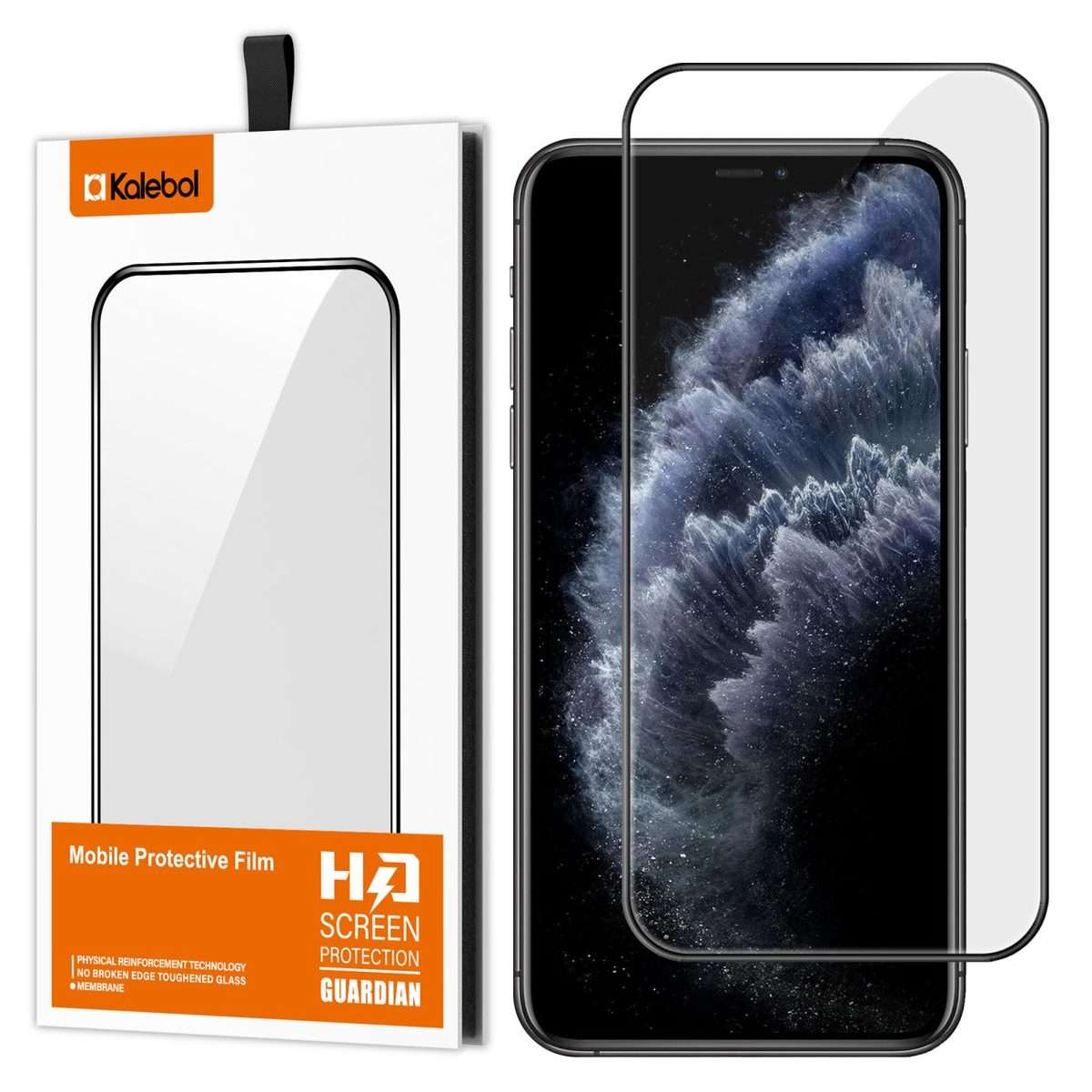For iPhone 11 Pro Max Kalebol High-Aluminum Screen-Printed Full-Coverage Anti-Fingerprint Black-Bo