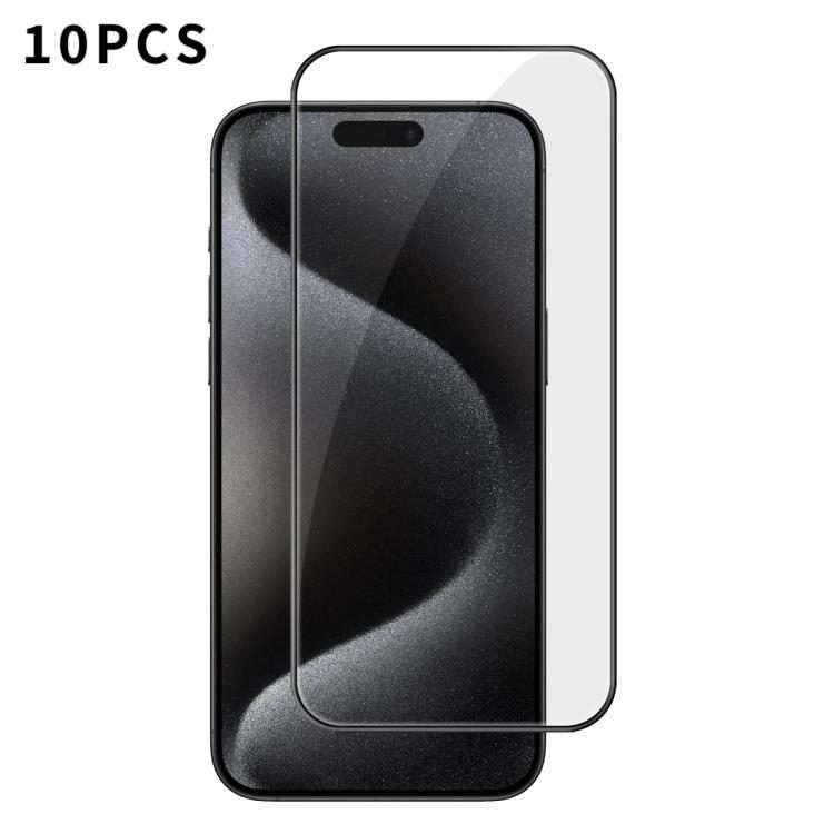 For iPhone 15 Pro Max 10pcs Kalebol High-Aluminum Screen-Printed Full-Coverage Anti-Fingerprint Bl