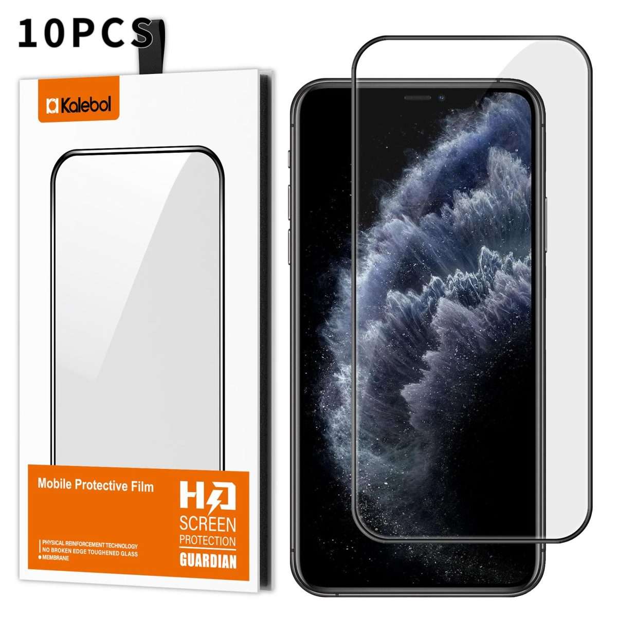 For iPhone 11 Pro Max 10pcs Kalebol High-Aluminum Screen-Printed Full-Coverage Anti-Fingerprint Bl