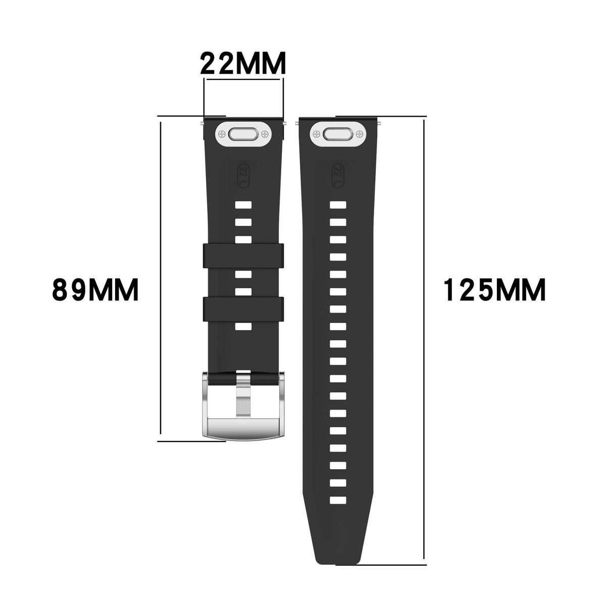22mm Press Button Quick Release Solid Color Silicone Watch Band(Black)