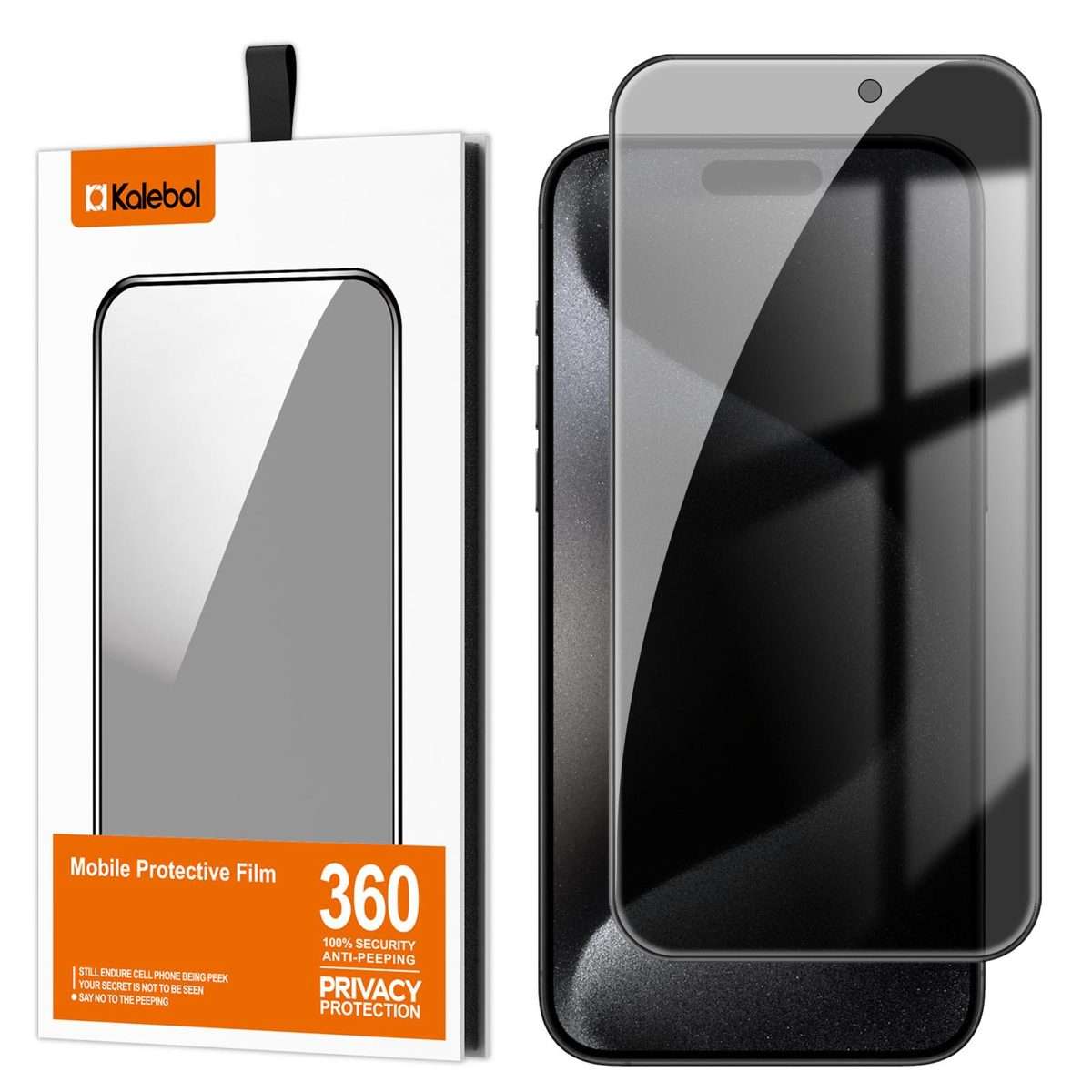 For iPhone 15 Pro Max Kalebol High-Aluminum Screen-Printed Full-Coverage Black-Border Privacy Temp