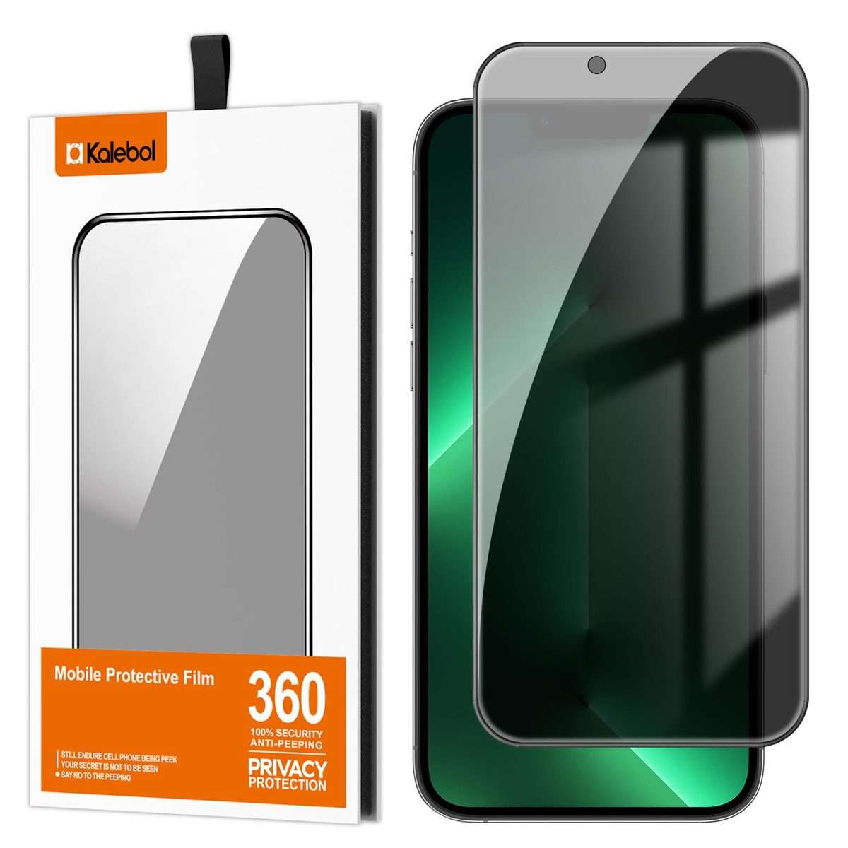 For iPhone 13 Pro Max Kalebol High-Aluminum Screen-Printed Full-Coverage Black-Border Privacy Temp
