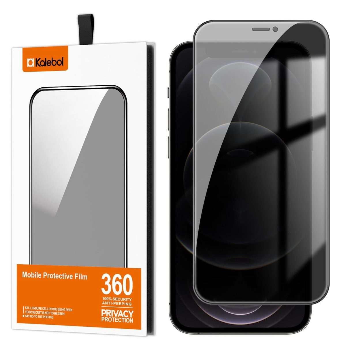For iPhone 12 Pro Max Kalebol High-Aluminum Screen-Printed Full-Coverage Black-Border Privacy Temp