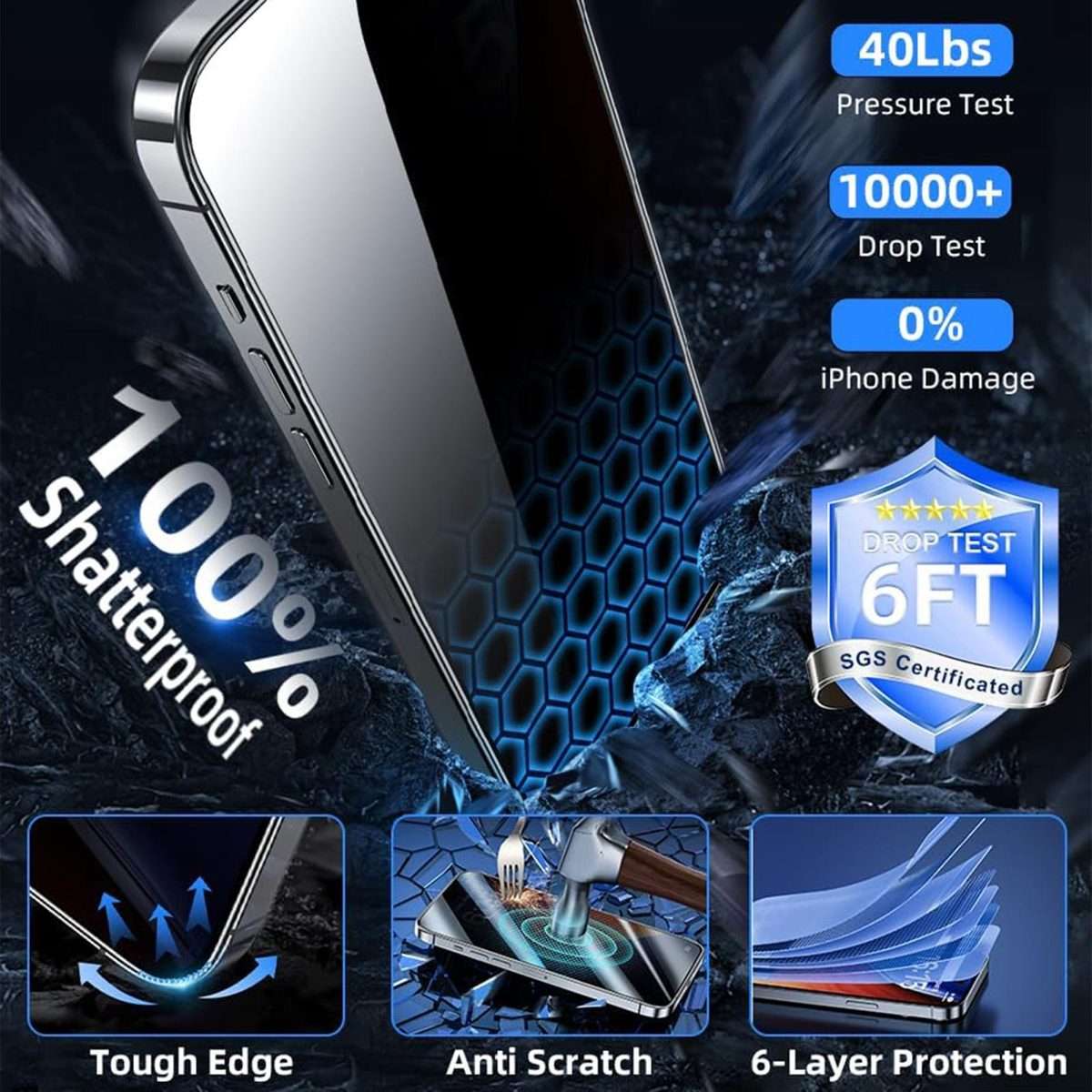 For iPhone 12 Pro Max Kalebol High-Aluminum Screen-Printed Full-Coverage Black-Border Privacy Temp