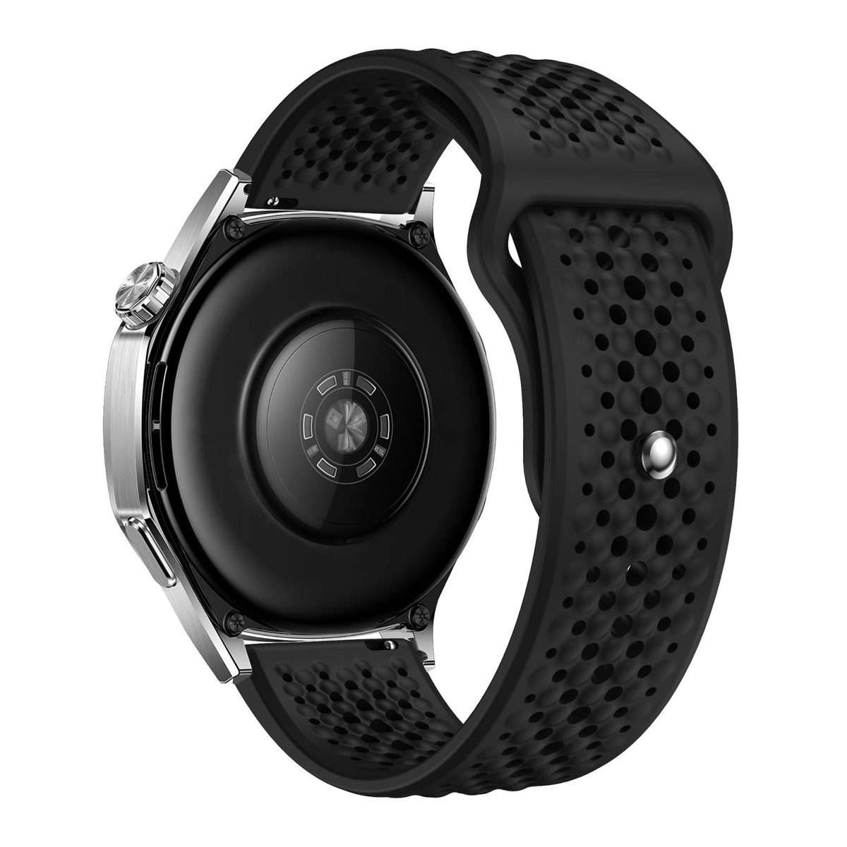 22mm Round Holes Breathable Reverse Buckle Silicone Watch Band(Black)