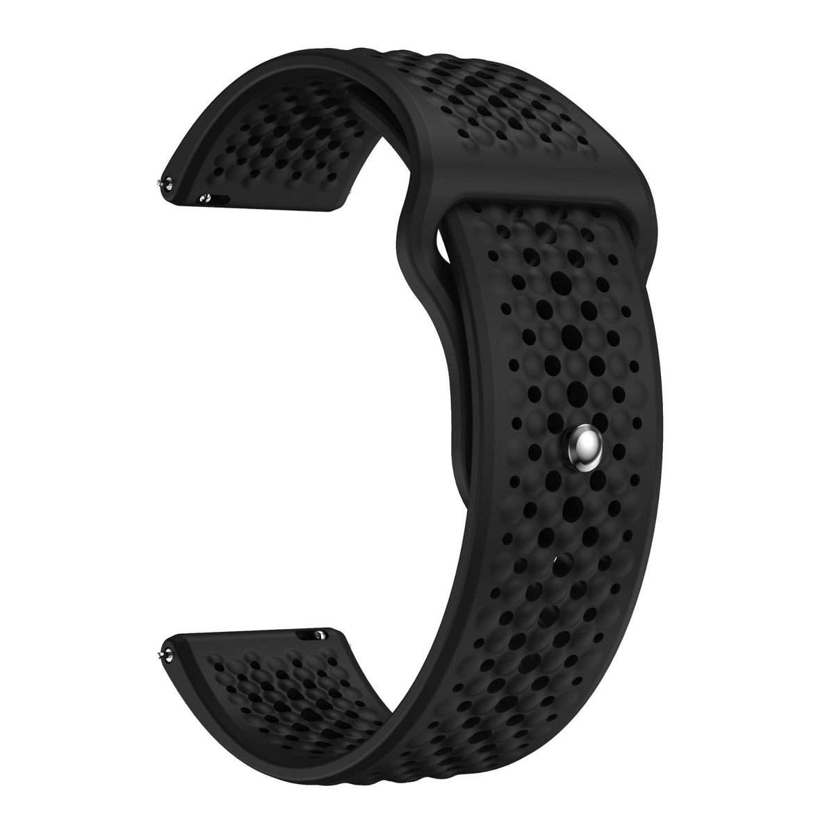 22mm Round Holes Breathable Reverse Buckle Silicone Watch Band(Black)