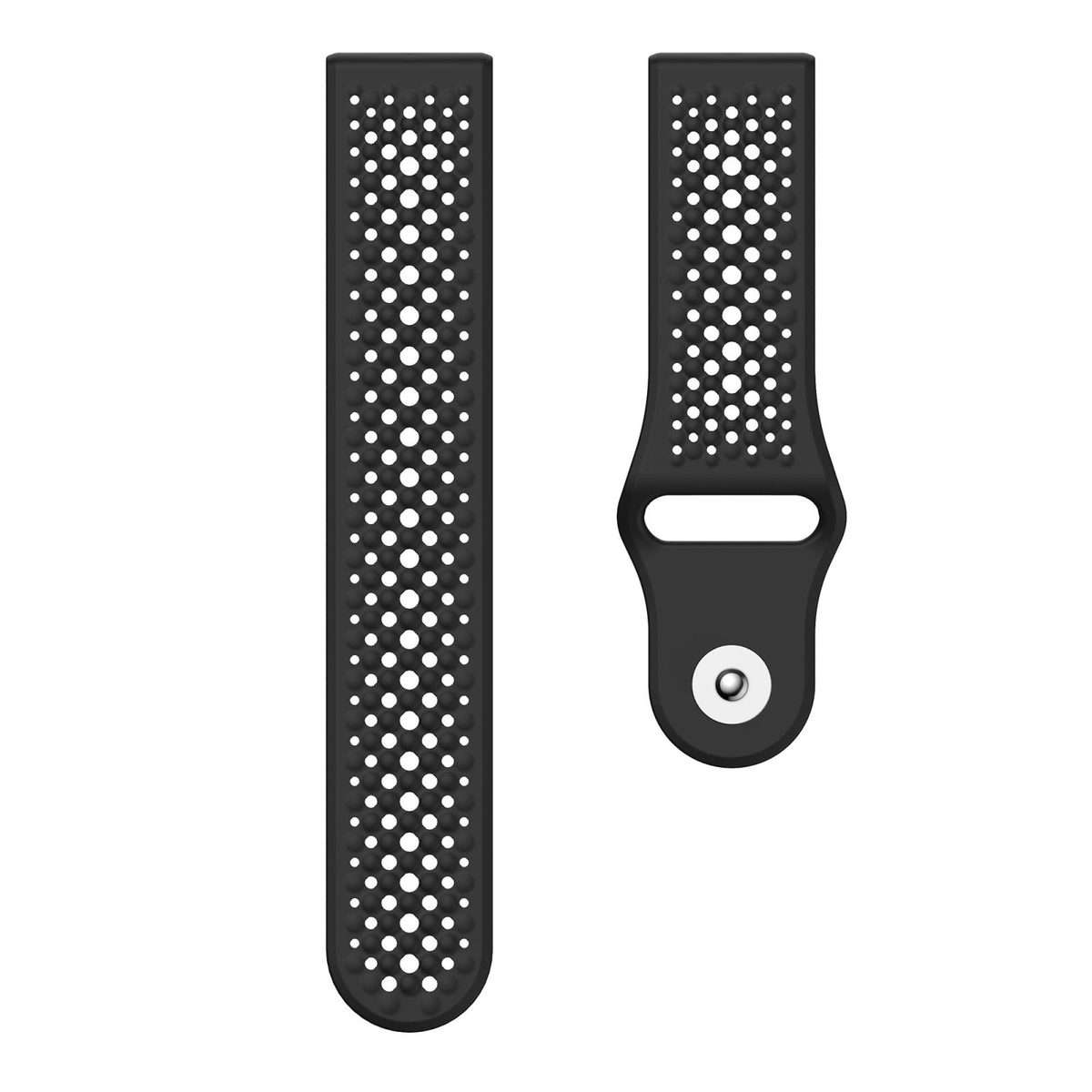 22mm Round Holes Breathable Reverse Buckle Silicone Watch Band(Black)