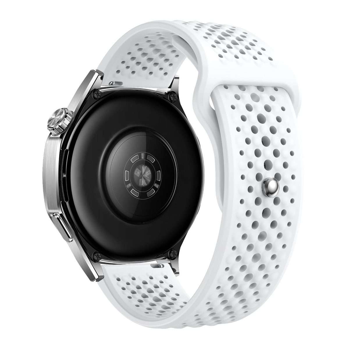 22mm Round Holes Breathable Reverse Buckle Silicone Watch Band(White)