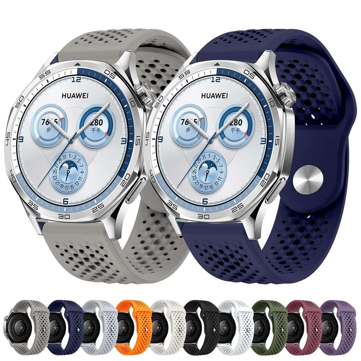 22mm Round Holes Breathable Reverse Buckle Silicone Watch Band(White)