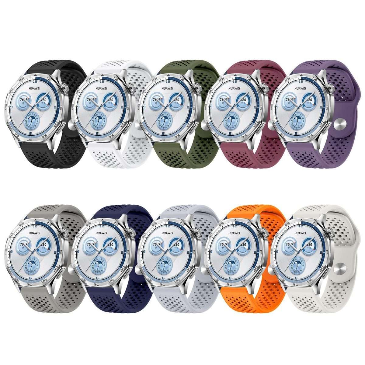 22mm Round Holes Breathable Reverse Buckle Silicone Watch Band(White)