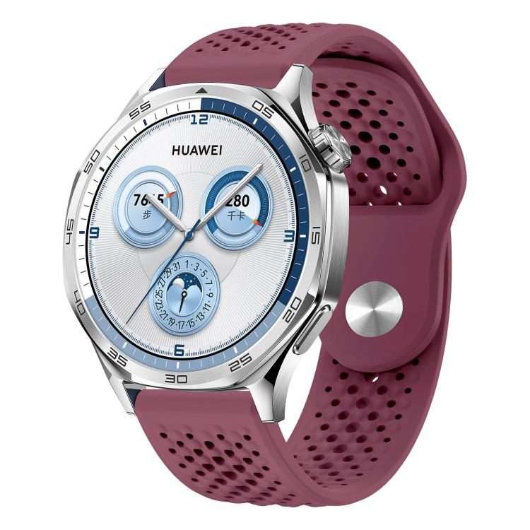 22mm Round Holes Breathable Reverse Buckle Silicone Watch Band(Wine Red)