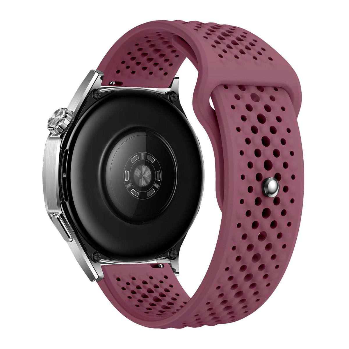 22mm Round Holes Breathable Reverse Buckle Silicone Watch Band(Wine Red)