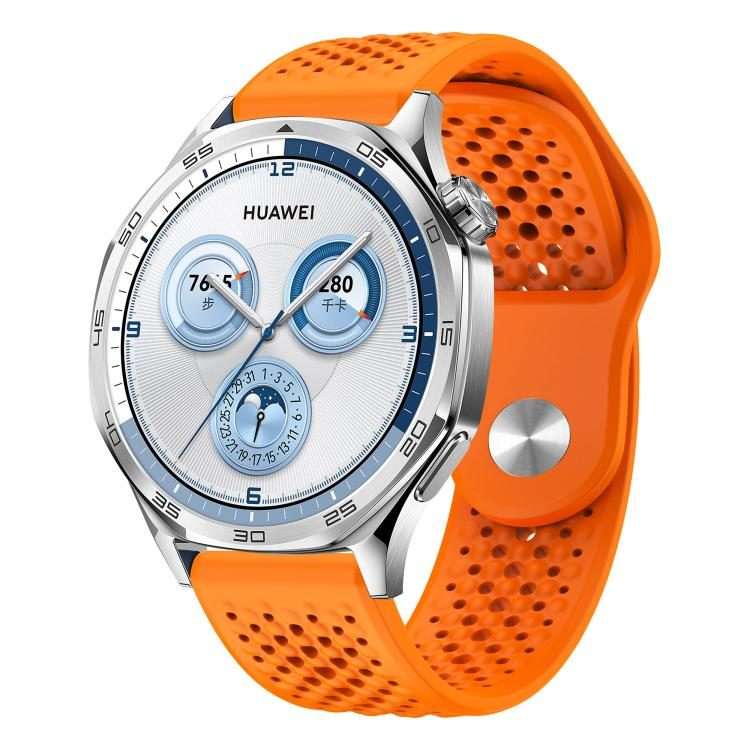 22mm Round Holes Breathable Reverse Buckle Silicone Watch Band(Orange)