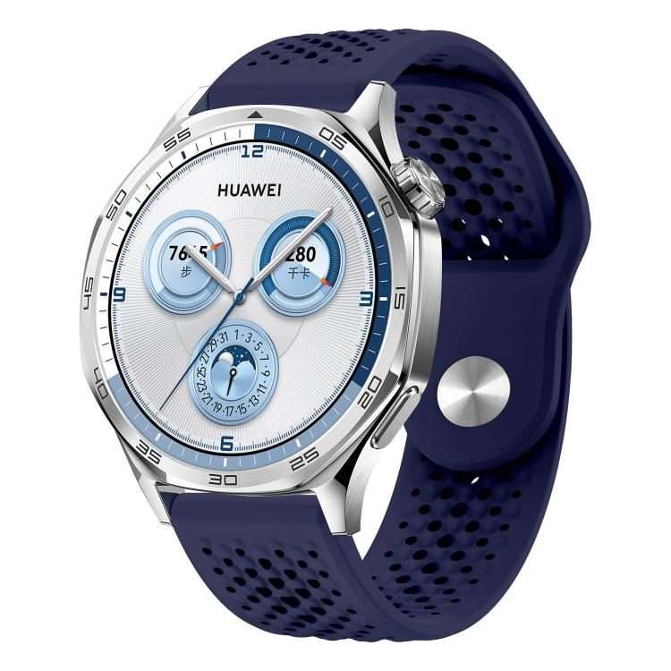 22mm Round Holes Breathable Reverse Buckle Silicone Watch Band(Midnight Blue)