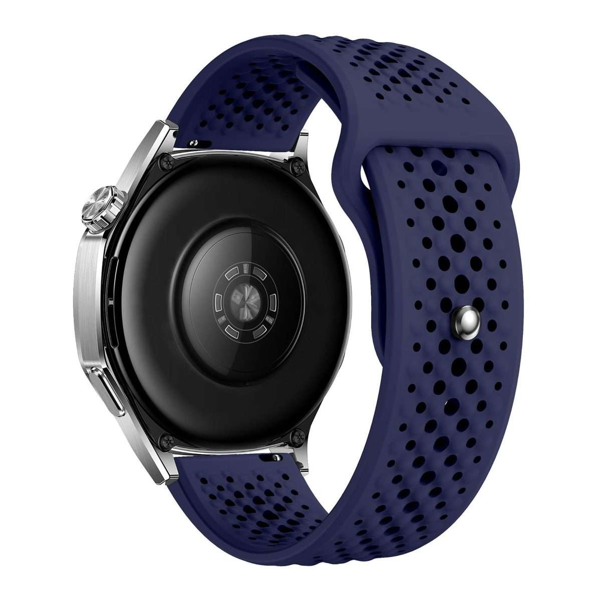 22mm Round Holes Breathable Reverse Buckle Silicone Watch Band(Midnight Blue)