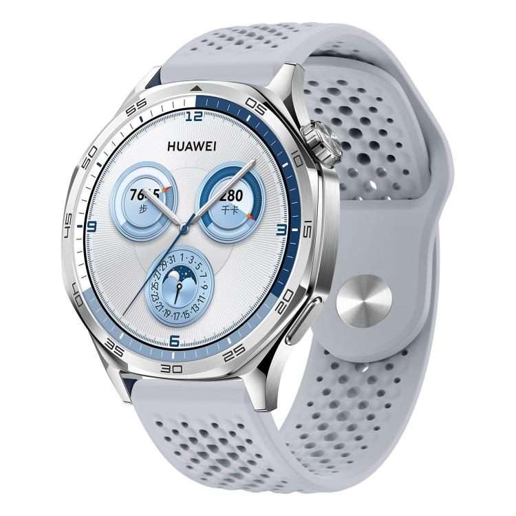 22mm Round Holes Breathable Reverse Buckle Silicone Watch Band(Gray)