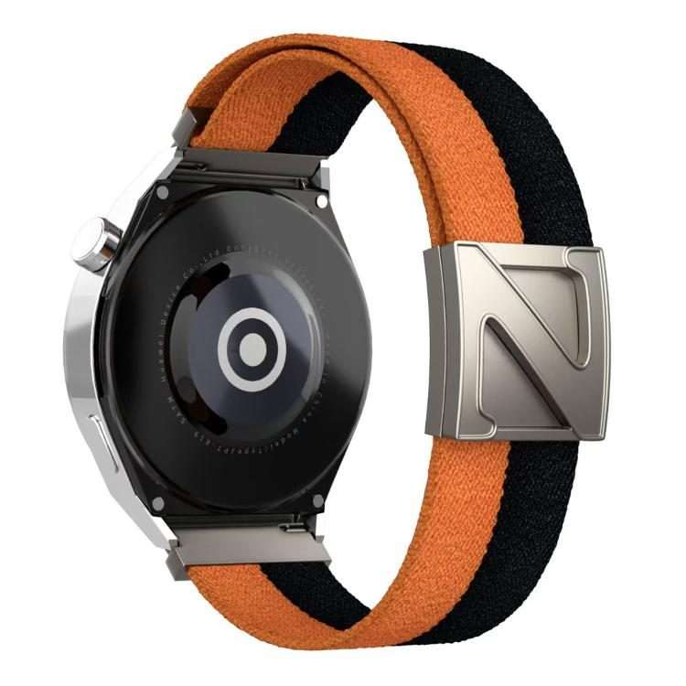22mm Z-Shaped Magnetic Clasp Two Color Nylon Watch Band(Orange Black)