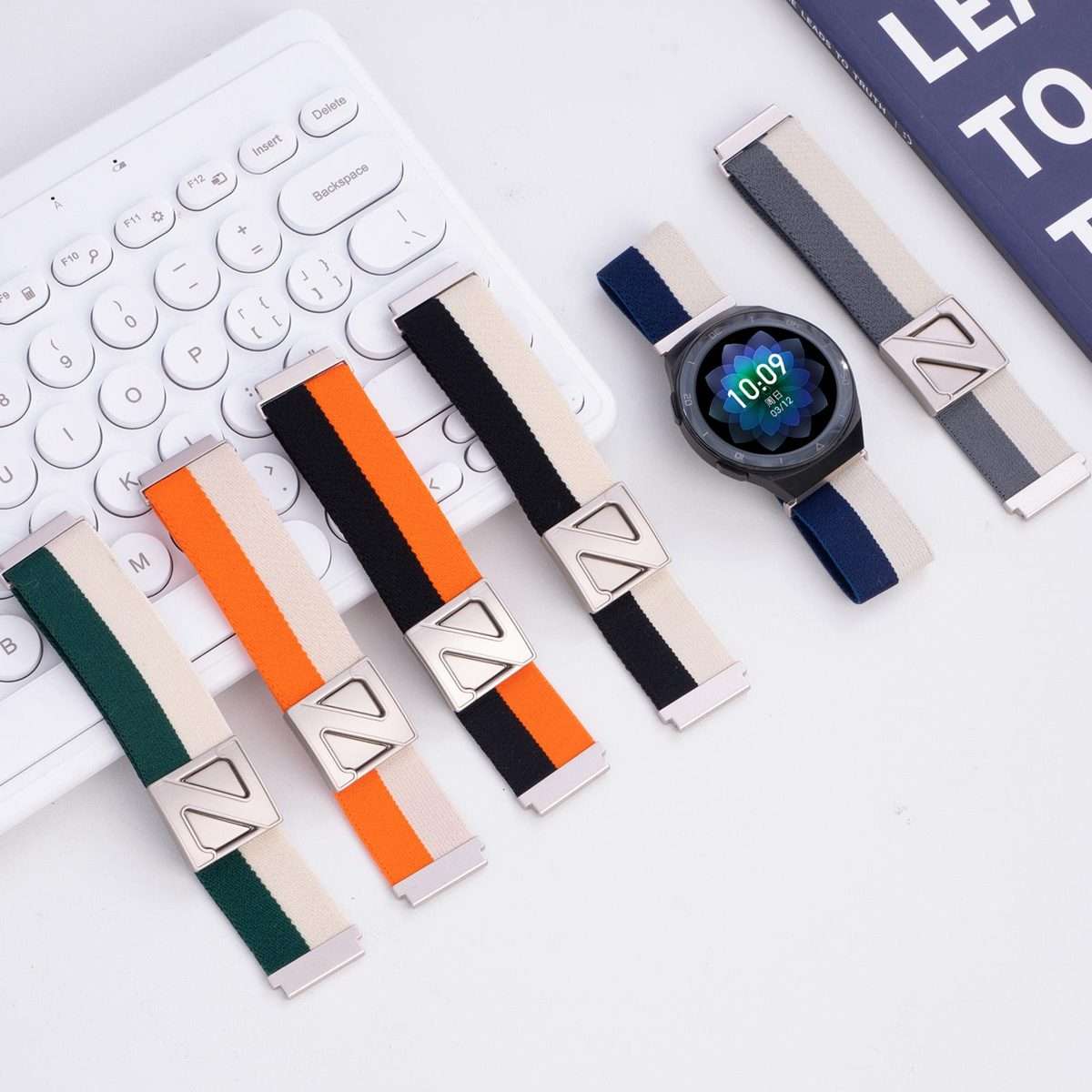 22mm Z-Shaped Magnetic Clasp Two Color Nylon Watch Band(Starlight Black)