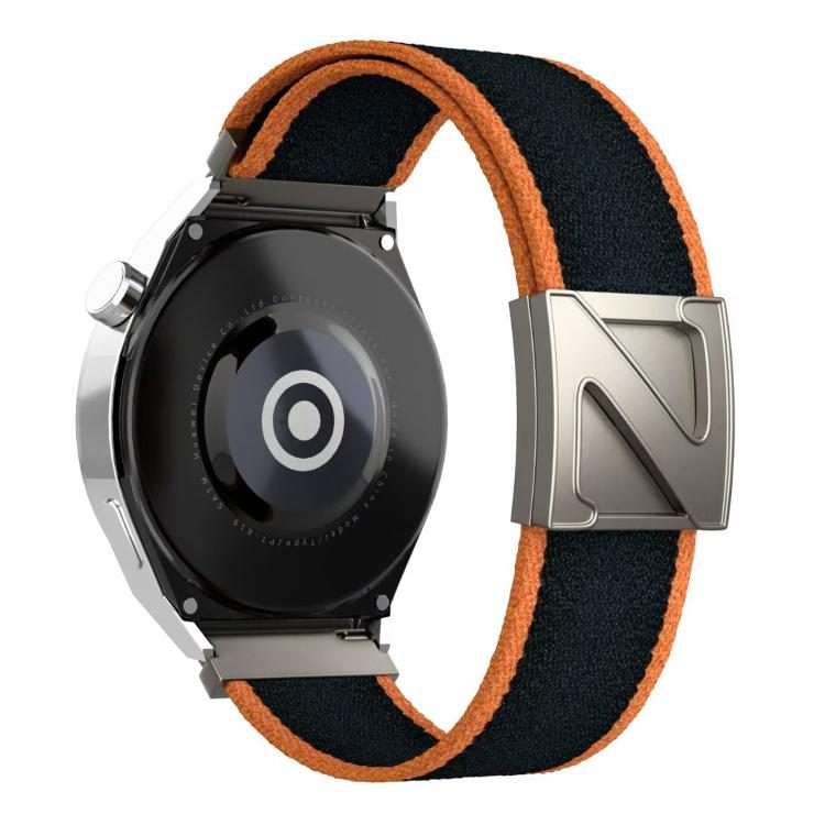 22mm Z-Shaped Magnetic Clasp Two Color Nylon Watch Band(Black+Orange)